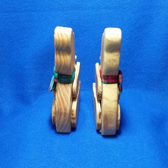 Wooden Teddy Bear Candlestick Holder Set Christmas Around The World Set of 2 - Picture 4 of 10